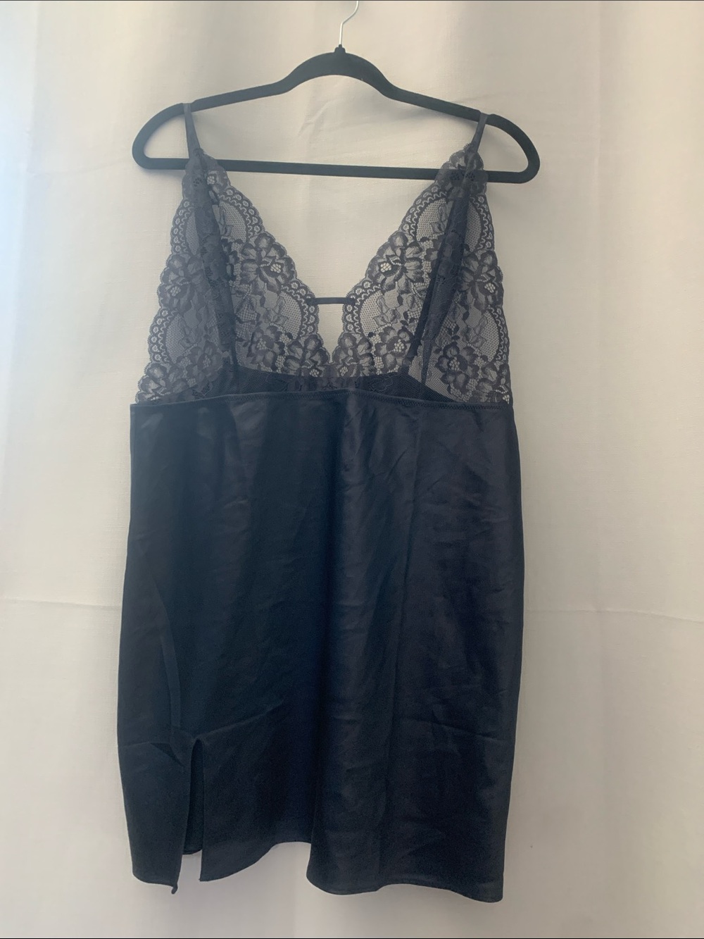 La SENZA Black Satin Chemise with Lace Bust